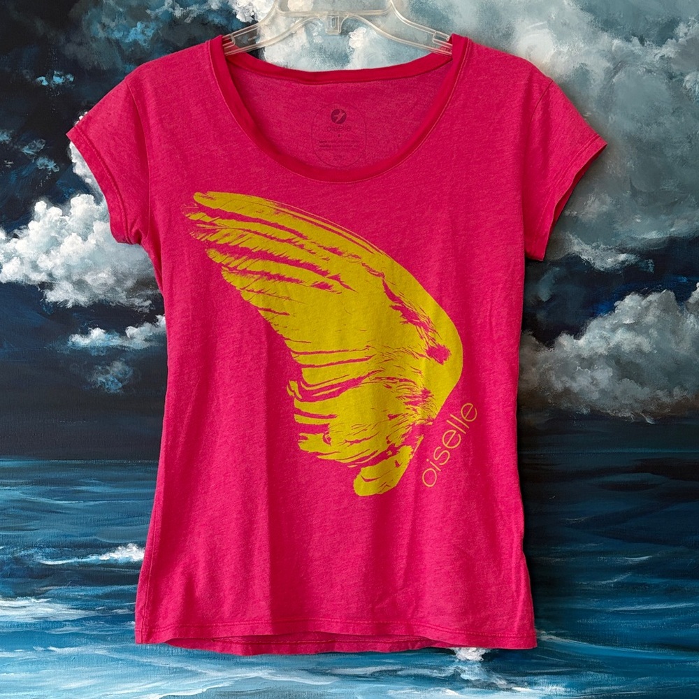 Rare Oiselle Pink Wing Feather Tee